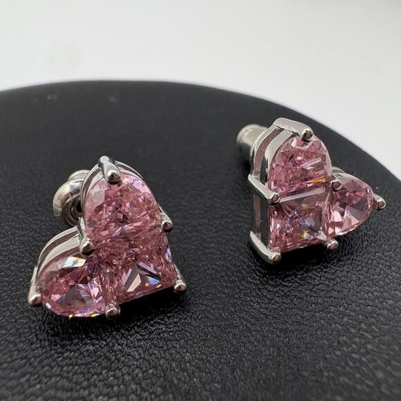Jewelry - 925 Sterling Silver Lab-Created Pink Sapphire Heart Halo Earrings